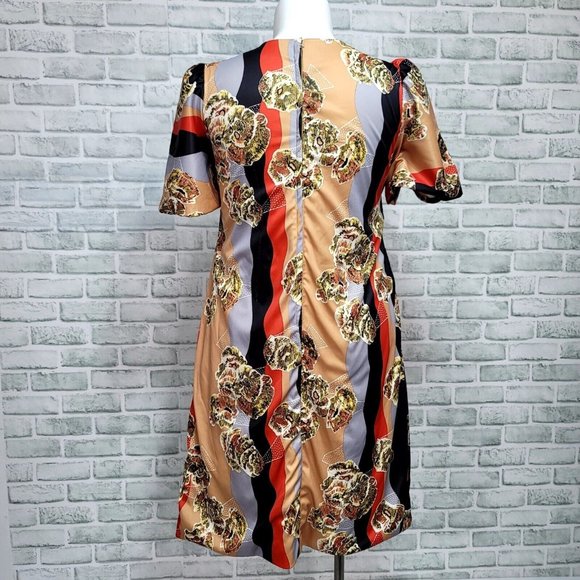 Vintage 50s 60s Dorings XL Abstract Satin Short Sleeve Midi Dress Pinup - Picture 9 of 12